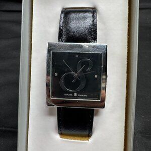 Vintage NOS Women's Genuine Diamond Accent S Monogram Watch Silvery/Black Square